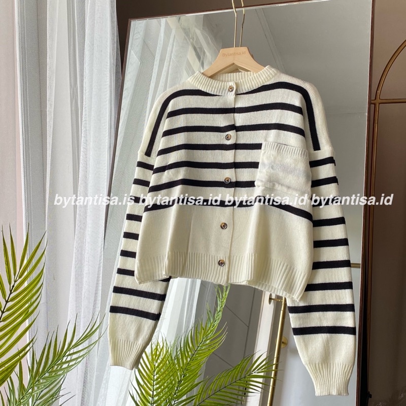 CARDIGAN RAJUT CROP KOREAN STYLE MOTIF GARIS LOLY