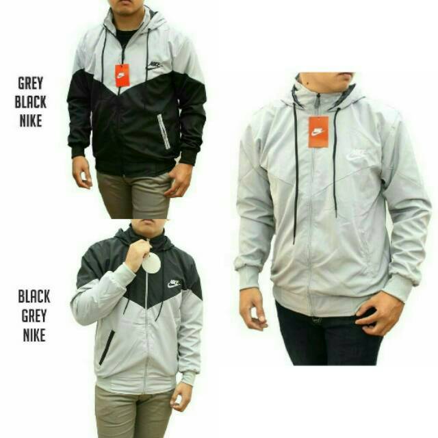 Jaket parasut nike hitam abu ( abu muda ) windrunner