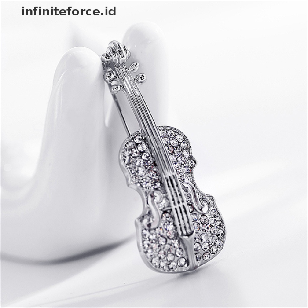 Bros Bentuk Biola Lapis Emas / Silver Aksen Kristal Berlian Imitasi Untuk Syal