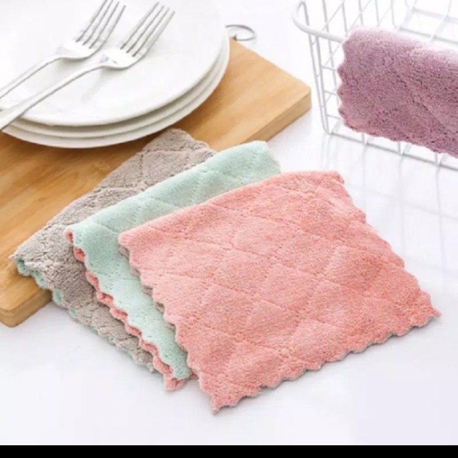 Kain Lap Piring ANTI MINYAK Microfiber Dapur Cuci Hand Towel Wash TEBAL Serap Air