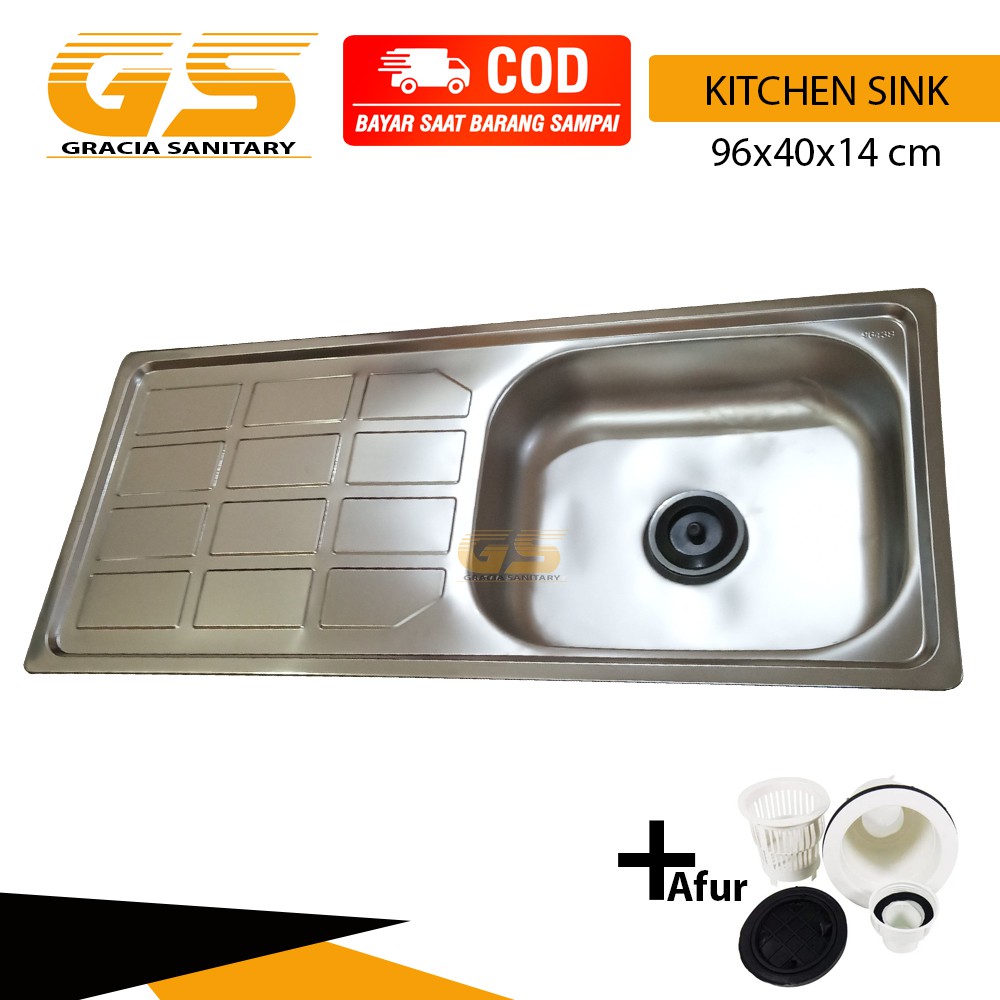 Bak Cuci Piring Stainless 1 Lubang Kitchen Sink 96 x 40 x 14 Cm