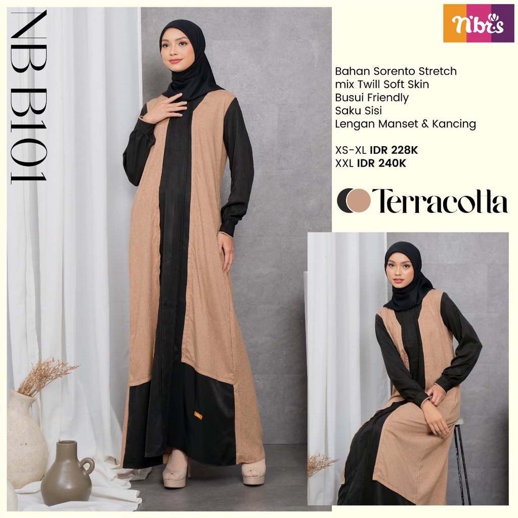 Nibras Gamis NB B101 Bahan Sorento Stretch mix Twill Soft Skin Dress Fashion Muslimah Simpel by Nibras bisa COD