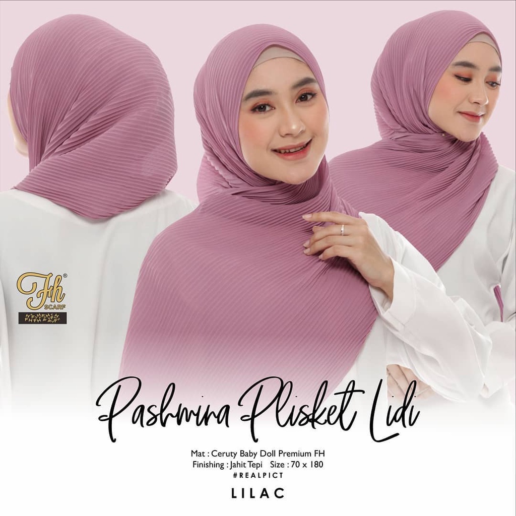 jilbab kerudung pashmina plisket full lidi bahan ceruty babydoll premium warna lilac / hijab pashmin
