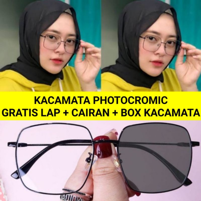 Kacamata Lensa Photocromic Anti radiasi Kotak Besar Besi Pria Wanita 0095