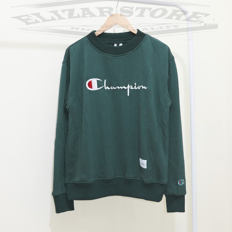 Crewneck Sweater Champion Premium-Ijo botol  tulisan