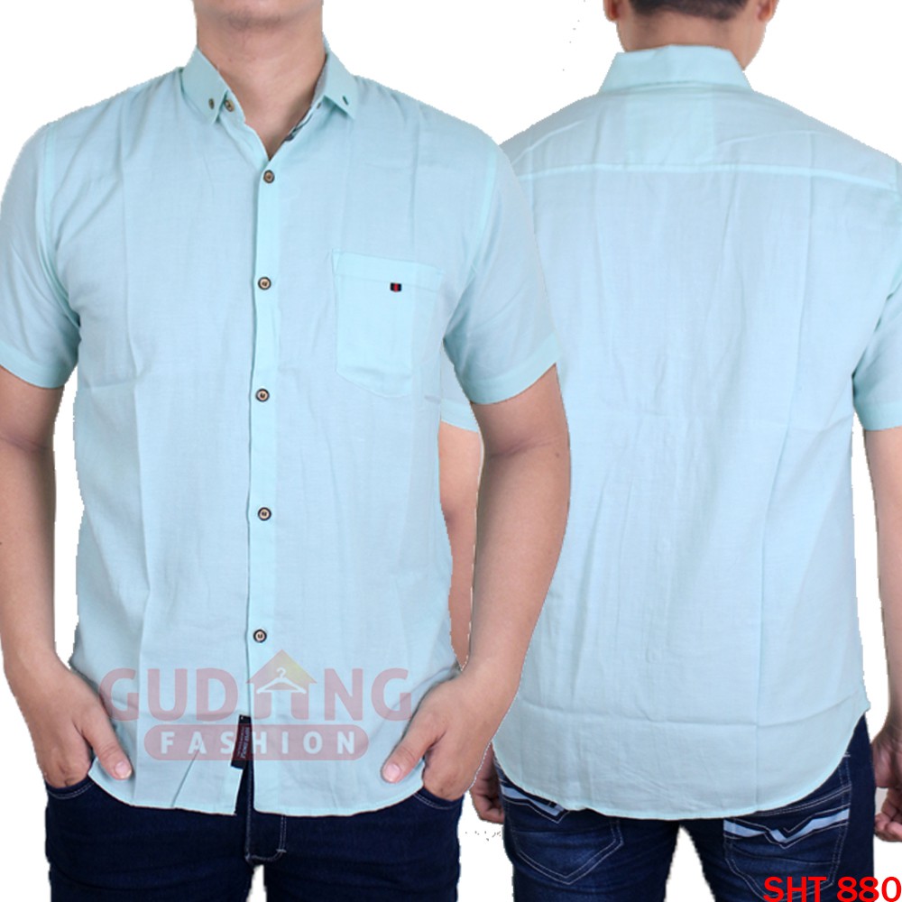 Baju Kemeja Cowok Lengan Pendek Katun Oxford Polos - SHT 880