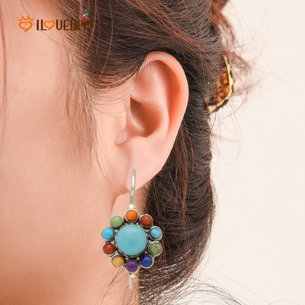 1 Pasang Anting Liontin Turquoise Warna-Warni Gaya Vintage Etnik Minimalis Untuk Wanita