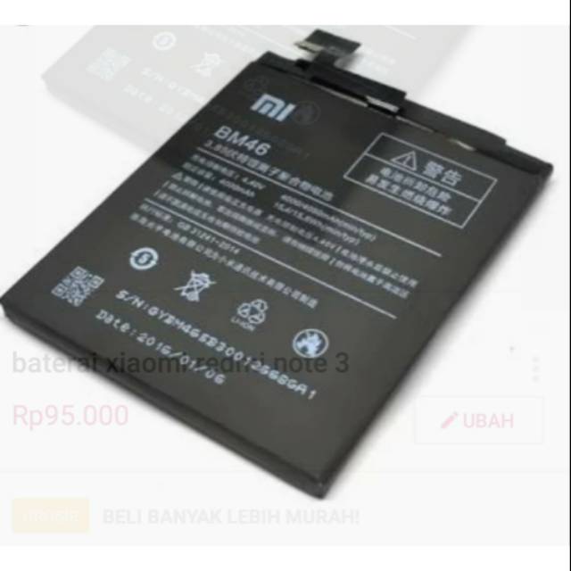 Baterai baterai xiaomi redmi note 3 3 pro original