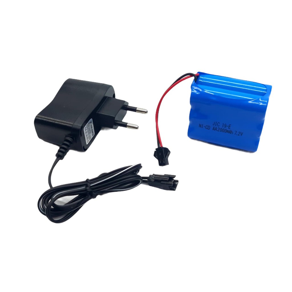 Casan Baterai RC + Baterai Mobil Remot 6x AA Ni-Cd 7.2V - 2000mAh Socket Hitam Model Tumpuk