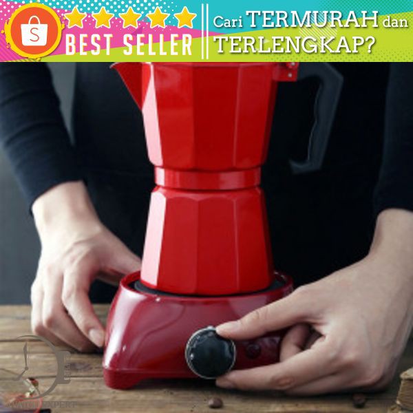 BISA COD Espresso Coffee Maker Moka Pot Teko Stovetop Filter 300ml 6 Cups - MX001 - Red