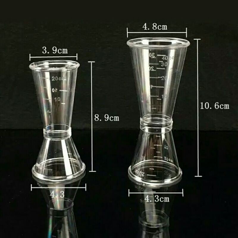 JIGGER PLASTIK 20 40ml BARTENDER DOUBLE JIGGER GELAS UKUR GELAS TAKAR transparan 10/20ml dan 20/40ml / gelas gula 1,5oz = 45ml / alat ukur barista barware