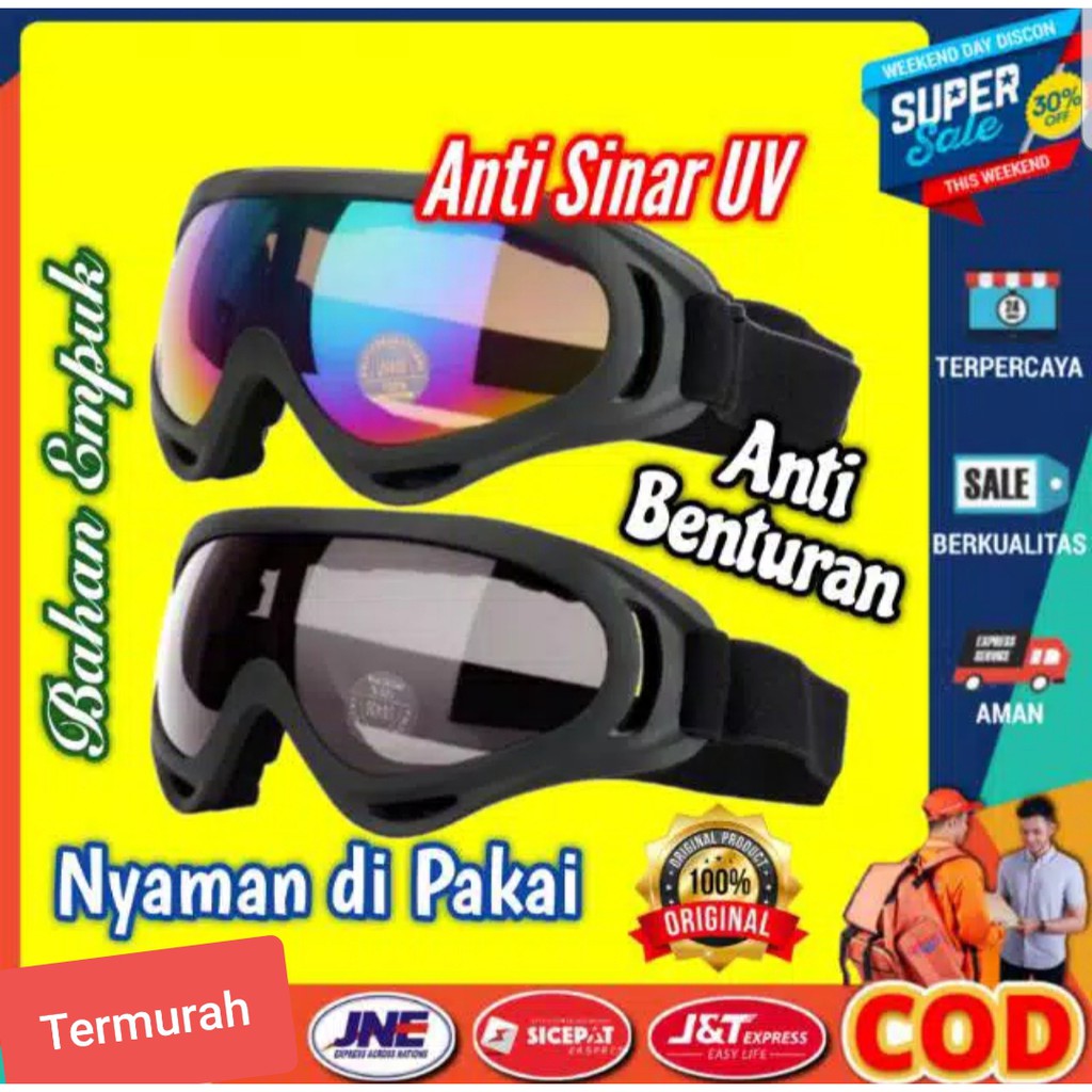 Kacamata Goggle Ski Tactical / Kacamata Helm Sepeda Motor Kacamata Google Lensa Pelindung mata wide