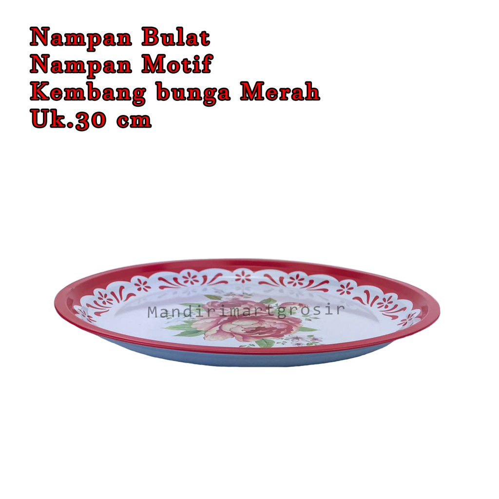 Nampan Motif * Nampan Bulat * Kembang bunga Merah * Uk.30cm