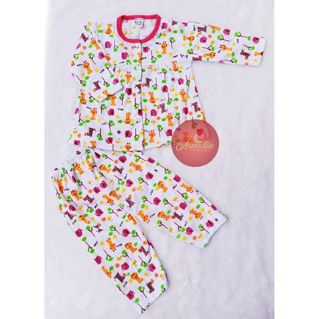 Setelan Baju Bayi / Piyama Bayi Perempuan Lengan Panjang, 3-18 Bulan, Motif Lucu, Bahan Adem, Lembut