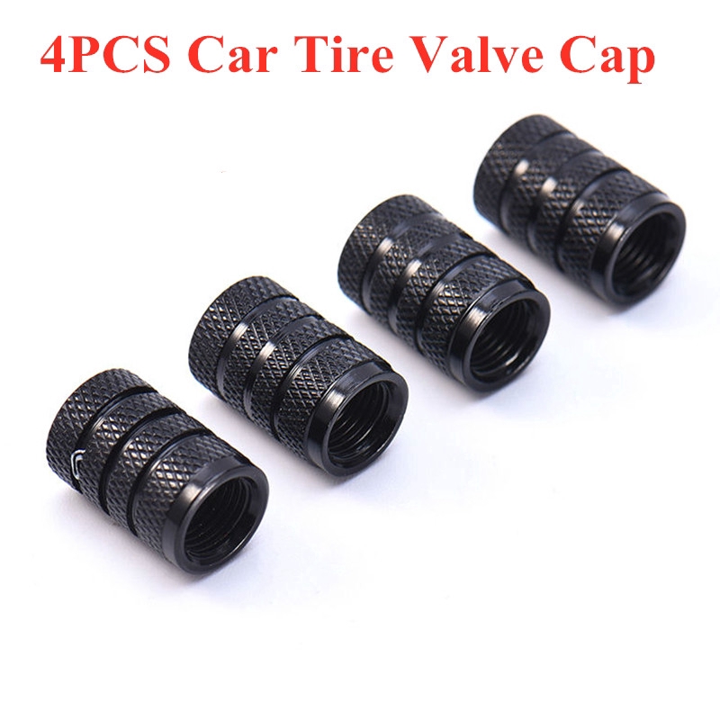 4PCs Black Durable Aluminium Alloy wheel tire valve stem caps