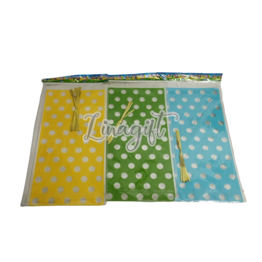 ( Pak 10 Lembar ) PLASTIC PARCEL SOUVENIR BAG - POLKADOT ONDE - PLASTIK KANTONG OPP / PLASTIC GOODIE BAG / PARCEL / SOUVENIR / HAMPERS / BINGKISAN SNACK FREE PITA KAWAT YELLOW RED BLUE PURPLE GREEN ORANGE