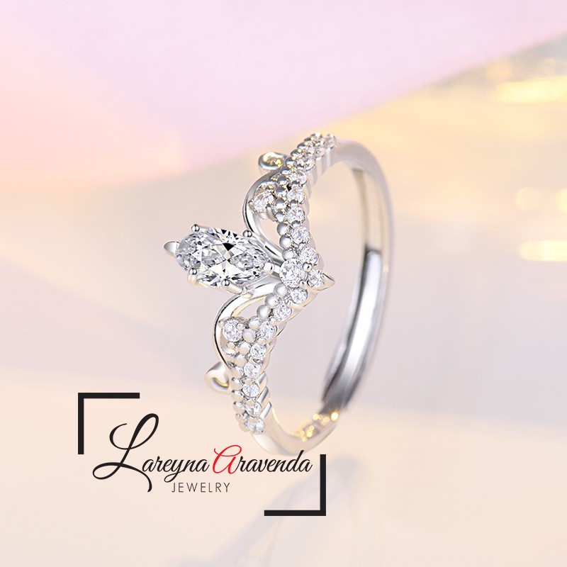 Cincin Wanita S925 Model Crystal Crown Ring CC027