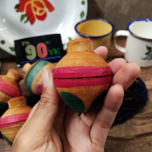 GASING KAYU Baut OVAL 5cm Motif. Mainan Tradisional Anak 90an. MURAH.