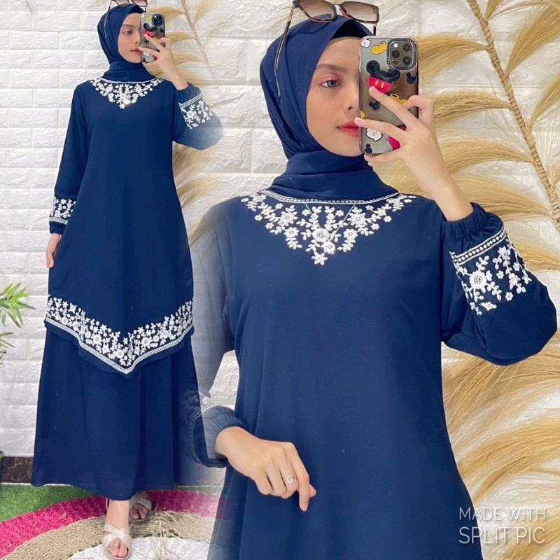 Gamis Melayu Bordir Dada Runcing