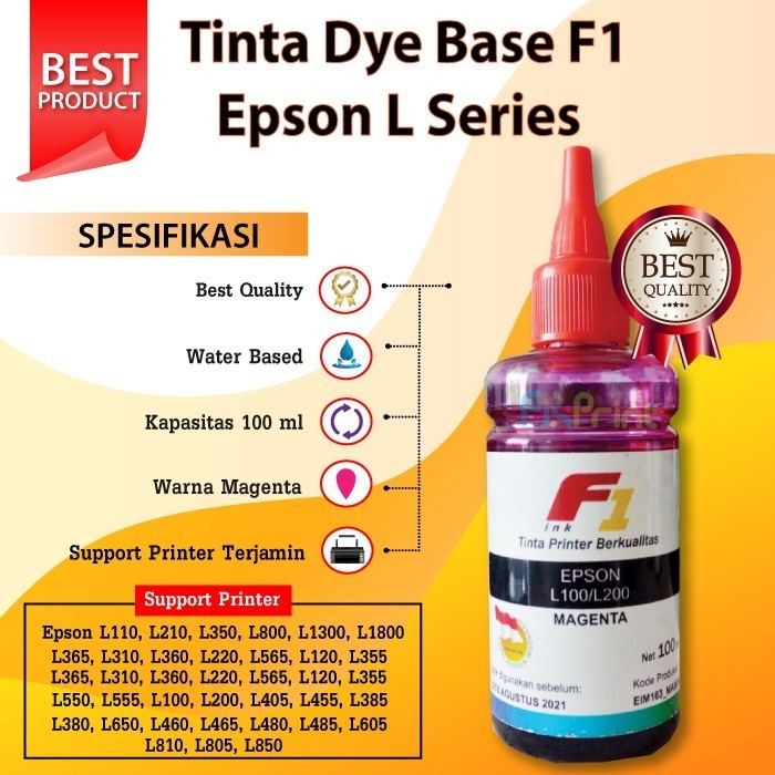 Set Tinta Refill Dye Base F1 100ml Printer Epson