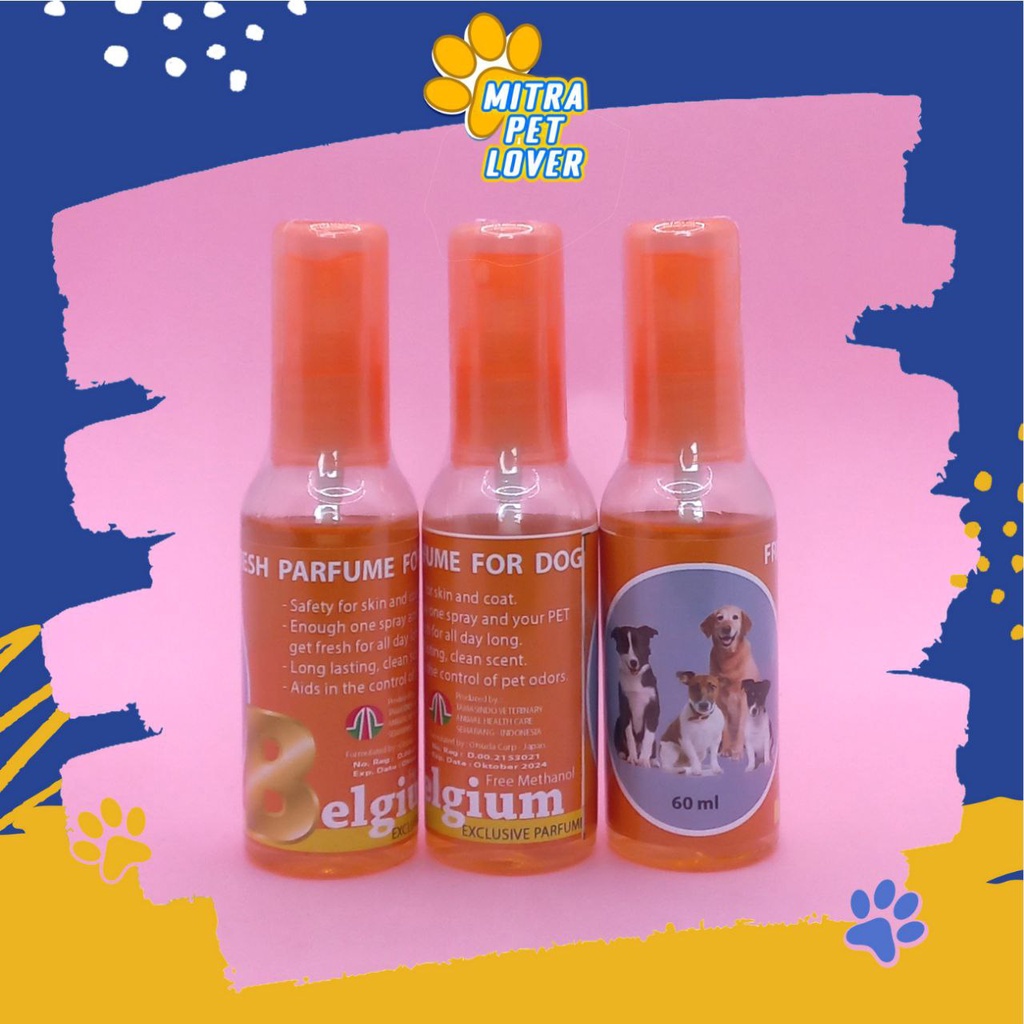 PARFUM ANJING - BELGIUM DOG 60 ML ORIGINAL - DOGY PARFUME FIRST HAND LONG LASTING WANGI TAHAN LAMA - HILANGKAN AROMA TAK SEDAP DOGGY PET ANIMAL HEALTHCARE AND VETERINARY TAMASINDO OBAT KESEHATAN DAN VITAMIN TERNAK HEWAN BINATANG PELIHARAAN MITRAPETLOVER