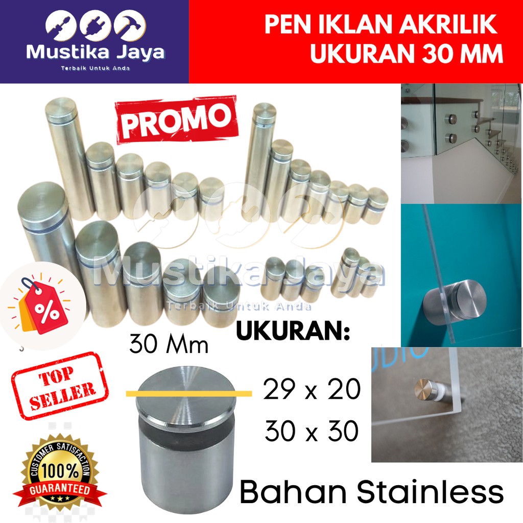 Pen Iklan Akrilik Sign Board Stainless Kaca Baut Papan Akrilik 30 Mm -