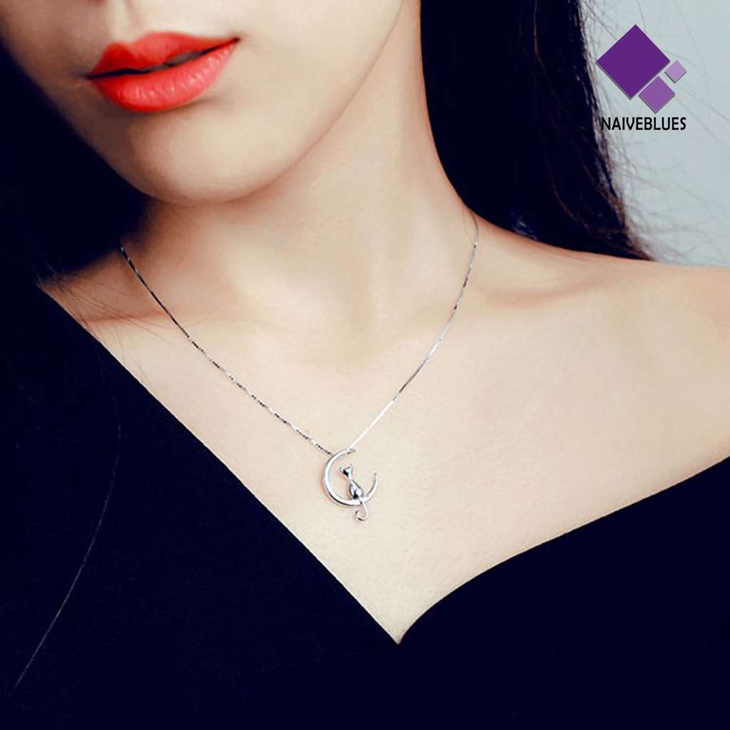 Kalung Desain Kucing Bulan Sabit Bahan Alloy