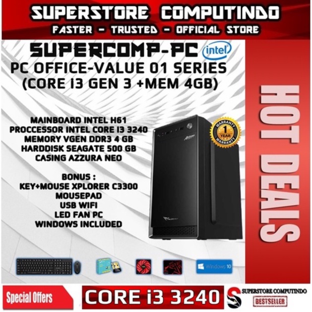 PC Rakitan Office Intel Core i3 - RAM 4/8GB - Value 01 Series - Siap Pakai