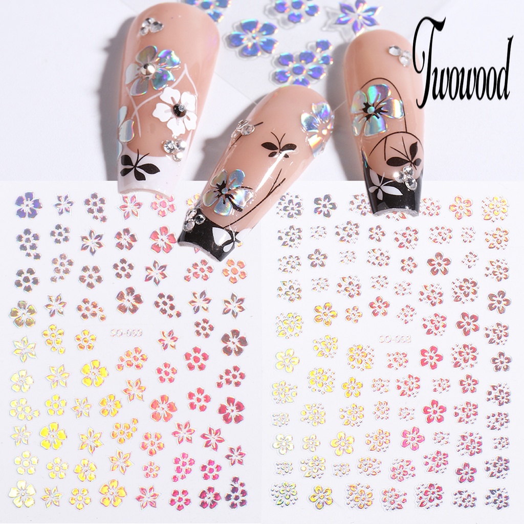 Twowood Stiker Kuku DIY Gambar Bunga Untuk Nail Art