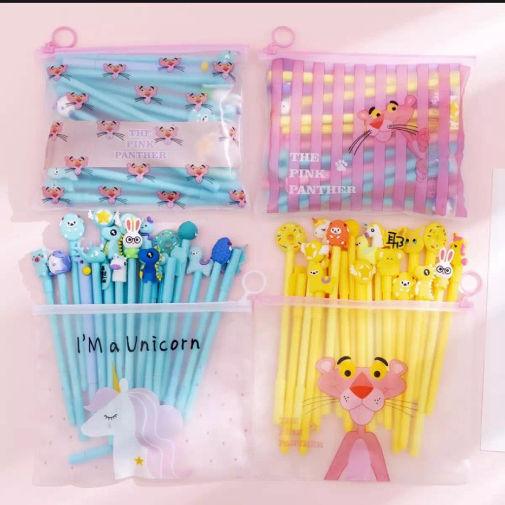 

COD - 20PCS PULPEN GEL MOTIF KARAKTER CARTOON LUCU IMUT / BOLPEN GEL KARAKTER FREE POUCH