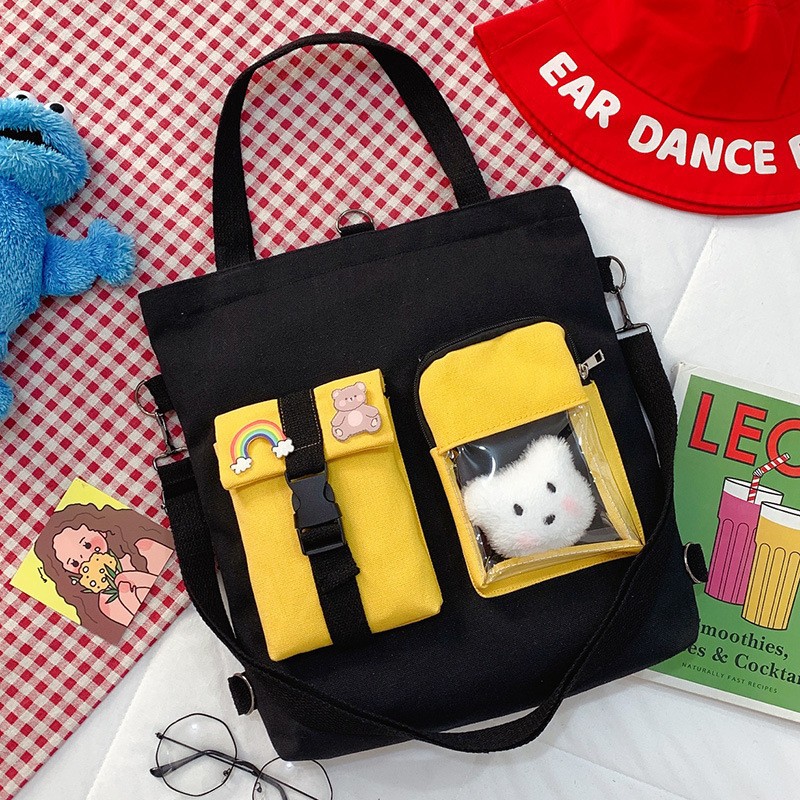 TC-62 tas canvas ransel selempang wanita 2 in 1 import korea jepang