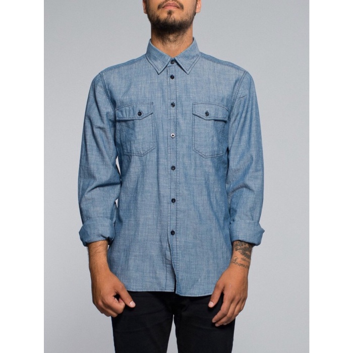 Pria-Denim-Kemeja- Nudie Jeans Gunnar Organic Chambray Shirt -Kemeja-Denim-Pria.