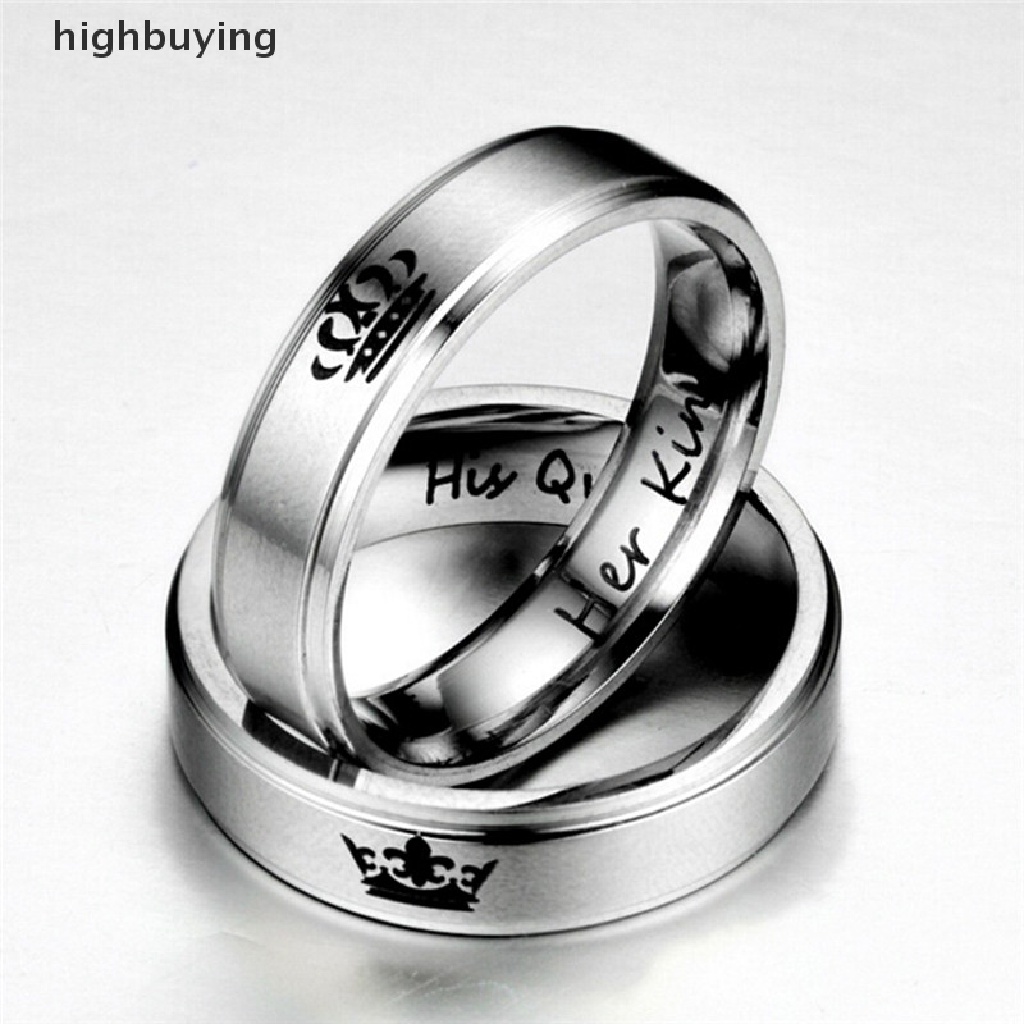 Hbid Cincin Stainless Steel Motif Tulisan HIS Queenher KING Untuk Pasanganpriawanita