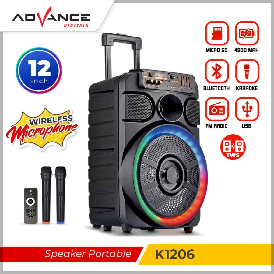 Speaker Portable Advance K1206.2 Mic Wireless  K1206