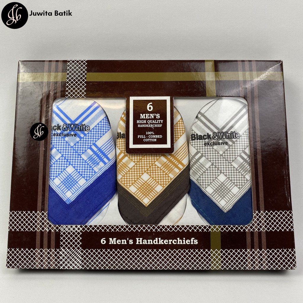 Isi 6 Pcs Sapu Tangan Pria Katun Gelap dan Terang Motif 6 Mens Handkerchiefs