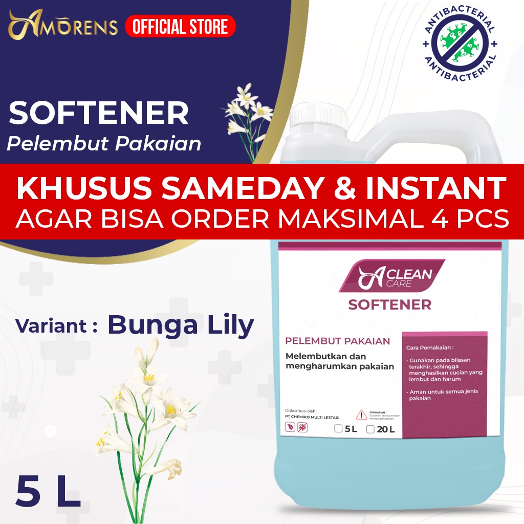 [KHUSUS GRAB/GOSEND] SOFTENER Pelembut Pakaian SEKALI BILAS ANTIBACTERIAL A Clean Care 5 Liter