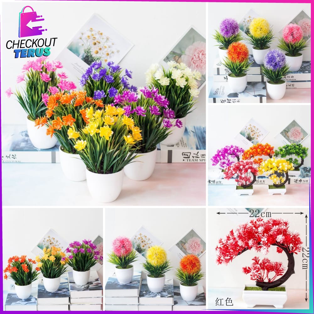 CT C35 37 Pajangan Pot Bonsai Rumah Ornamen Pot Bonsai Rumah Tanaman Hias Plastik Bungan Hias Artificial Flower