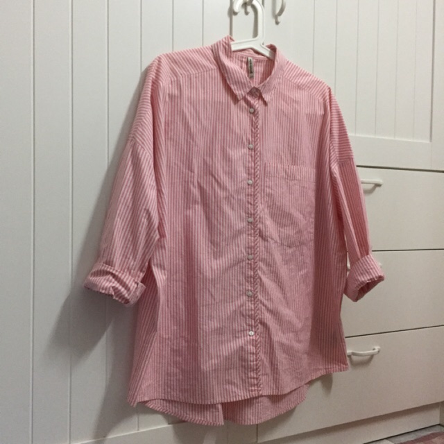 Stradivarius preloved pink stripes oversized shirt