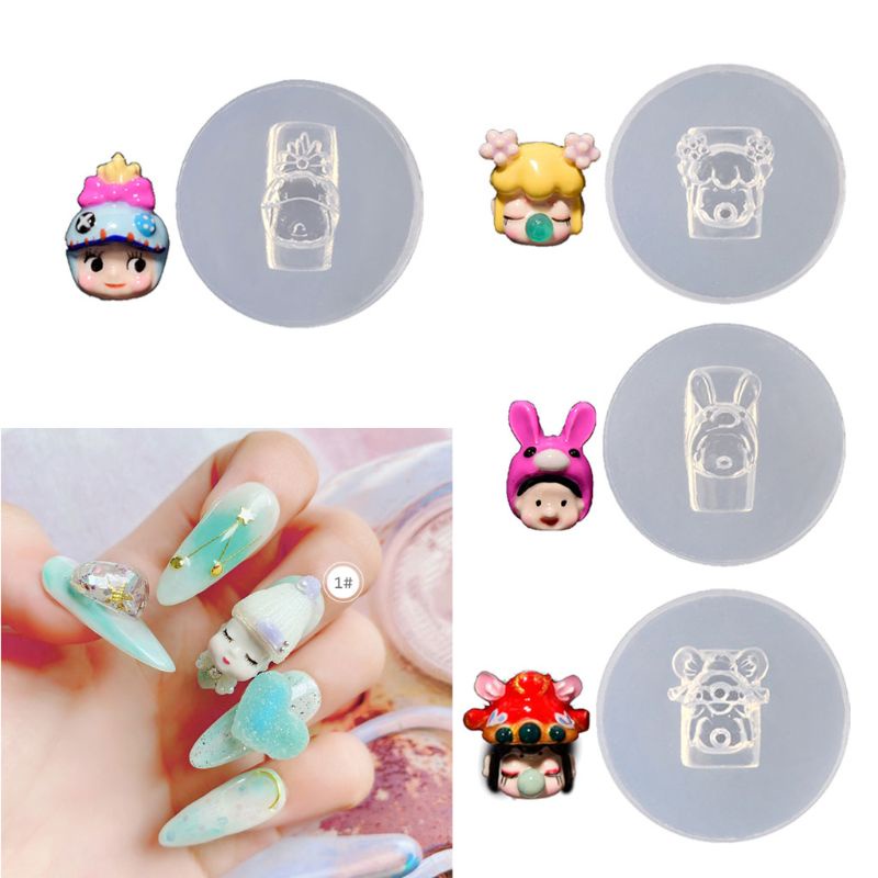 Siy Cetakan Resin Bentuk Boneka Kartun 3d Ukuran Mini Bahan Silikon Untuk Nail Art