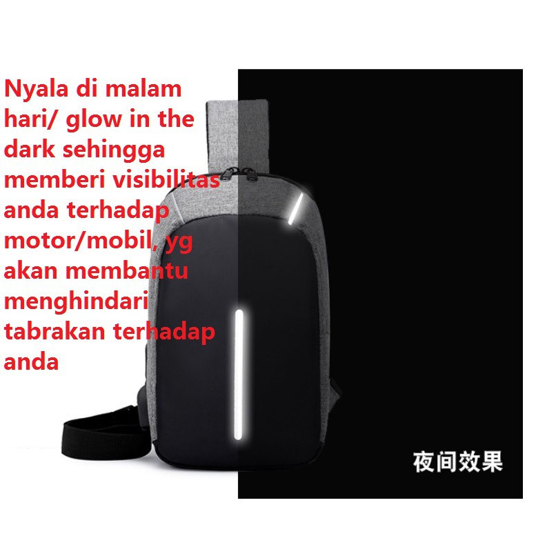 Tas Slempang GLOW XD 03 USB Charger Waterproof Korea Fashion Selempang