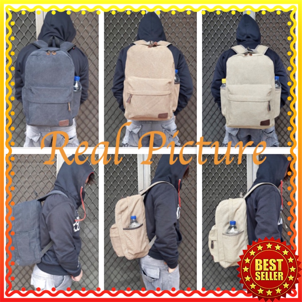 (PROMO) WYK10 Tas Ransel Kanvas Backpack Canvas Polos Tas Laptop Impor TKM