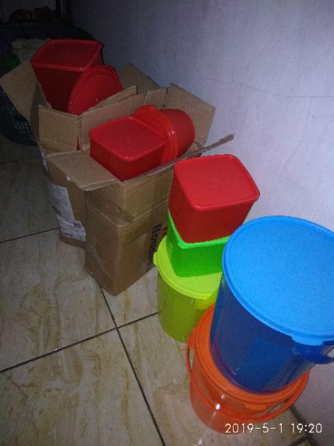 [indra] Set Merah Toples Bulat Isi 12pcs/sbmb 2242/bonus 2 Gelas/toples Peyek