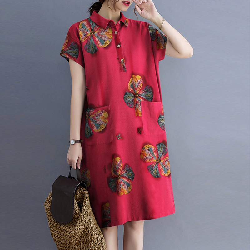 ZANZEA Women Summer Short Sleeved Floral Printed Oversized Holiday Short Dress Loose Dress