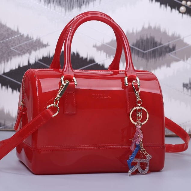 TAS IMPORT FASHION TAS JELLY MINI GLOSSY TRANSPARAN TAS TOP HANDLE TOTE KASUAL SLINGBAG SELEMPANG WA