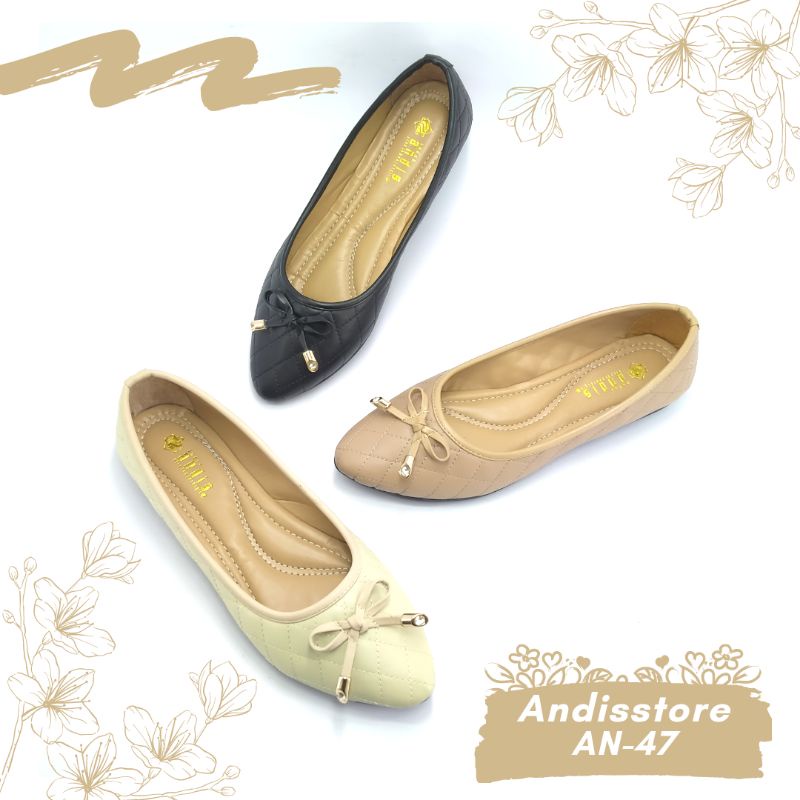 Sepatu Channel Wanita Flat Shoes Andis An47 Kulit Sintetis