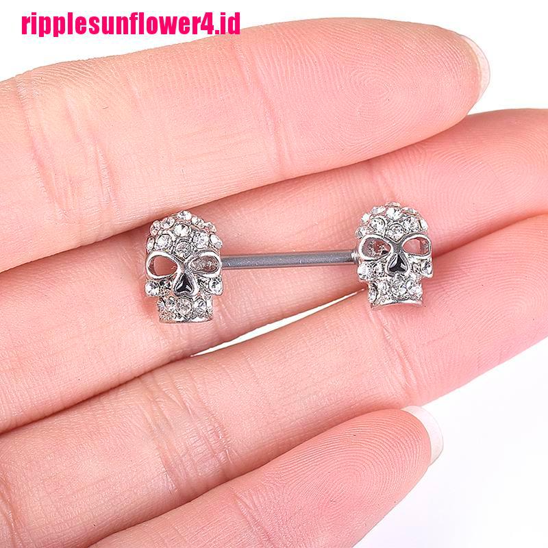 1pc Anting Tindik Puting Bentuk Tengkorak Kristal