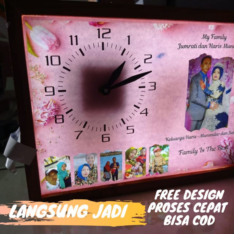 [LANGSUNG JADI] Lampu Hias Jam  Custom Foto Akrilik Kado Hadiah Pernikahan