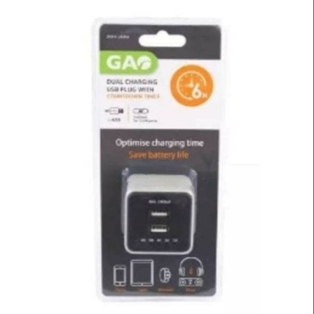 Saklar Charger Stop HP travel adapter Original Gao Countdown Timer 2 port USB Optimise Charging Time