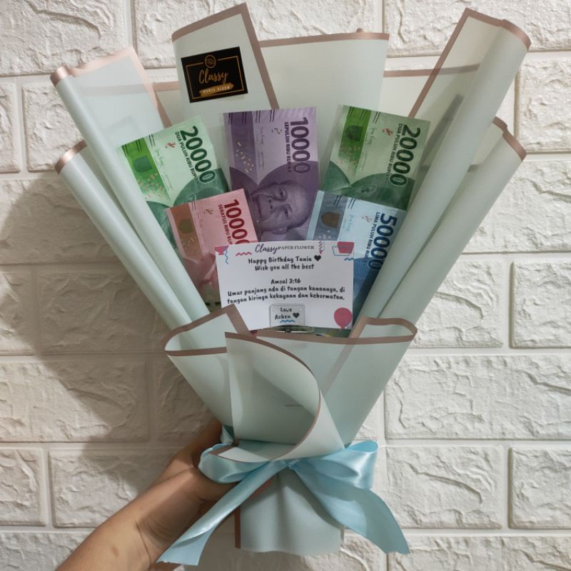Small Standing Money Bouquet 5 Lembar / Bucket Buket Bunga Uang Asli /Hadiah Kado Ultah Sidang