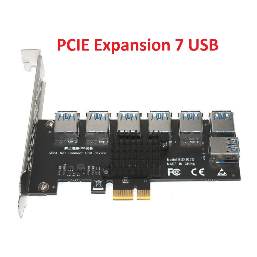 PCIE Expansion Riser Card 7 Port USB 3.0 Mining VGA Extender